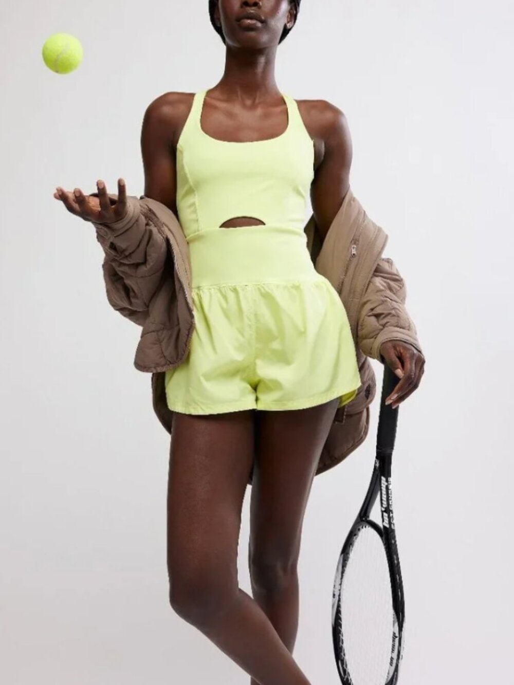 FP Movement Righteous Runsie Romper Sour Citrus Cutout Activewear